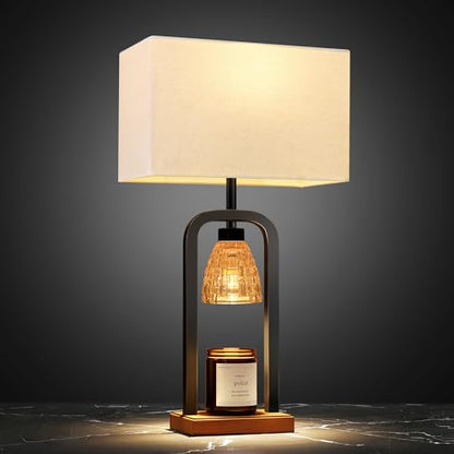 PoKat 21.5'' Bedroom Table Lamps Set of 2 with Candle Warmer & Gift Box - color: Set of 2 - Metal Black With Wood-print Finish