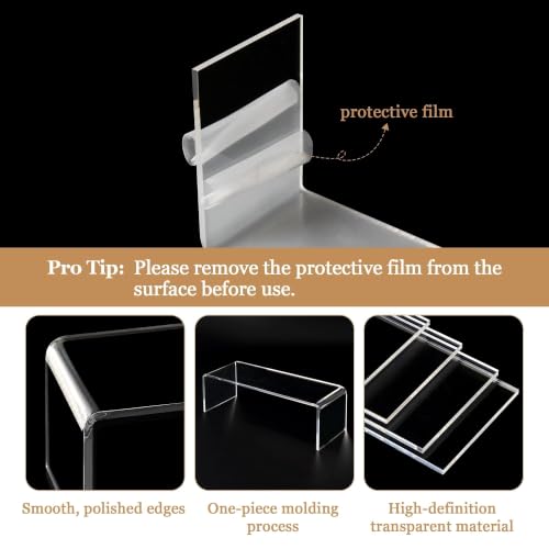 Acrylic Display Risers 8 Pcs 2 Set (7”L~8”L~9”L), Clear Rectangular Display Shelf for Dessert Table & Cupcake, Figures, Perfume, Collectibles, Shoe and More