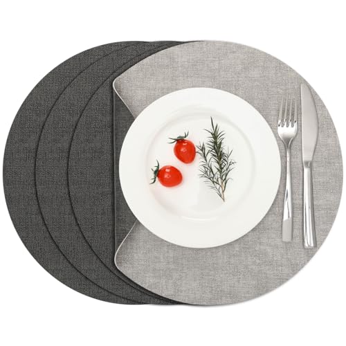Myir JUN 14" Round Placemats Set of 4, Reversible Dual-Color Place Mats - color: Light Gray Gray