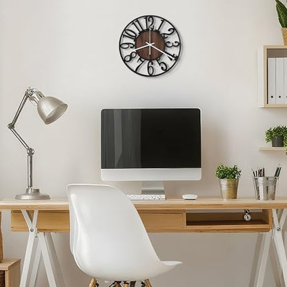 Maxstar 10" Silent Wall Clock – Battery Operated, Rustic Metal & Wood - color: Brown, size: 10 Inch