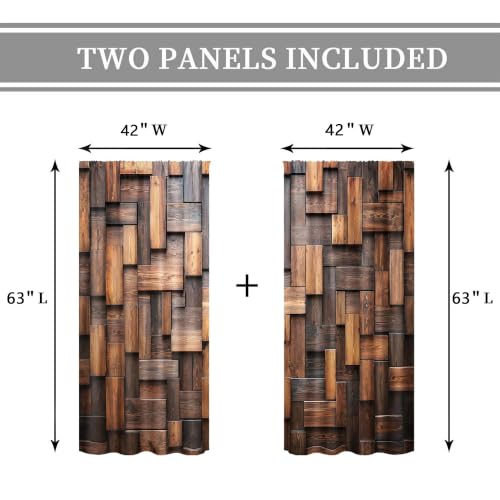 Brown Rustic Farmhhouse Wooden Block Living Room Bedroom Window Curtains - color: A-brown, size: 42"W x 63"L (Pack of 2)