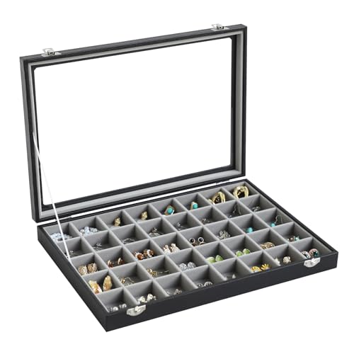 Stratalife 40 Grid Earring Organizer, Jewelry Holder Organizer with Lid - color: Gray-Black, size: 40 Grid