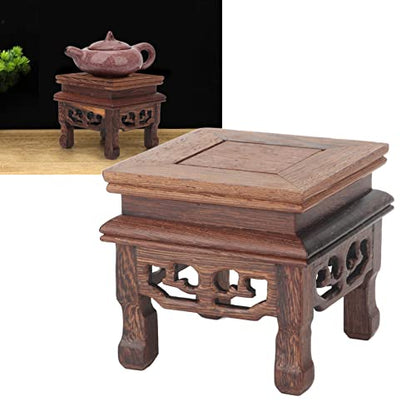 Yosoo Health Gear Wood Display Stand Base Small Tabletop Teapot Display Stand, Wood Carved Pedestal Oriental Home Decoration for Vase Flower Pots Teapot Fishbowl Table Lamp
