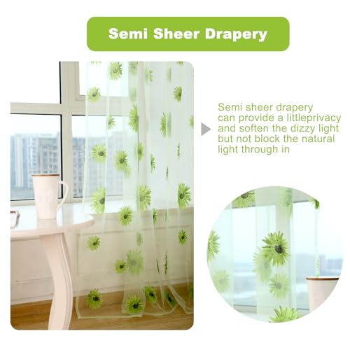 Ufurty 2pcs Sunflower Window Curtain Green Floral Voile Sheer Curtains - color: Green Flower, size: 39.4"W x 78.7"L (Pack of 2)