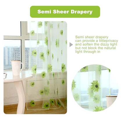 Ufurty 2pcs Sunflower Window Curtain Green Floral Voile Sheer Curtains - color: Green Flower, size: 39.4"W x 78.7"L (Pack of 2)
