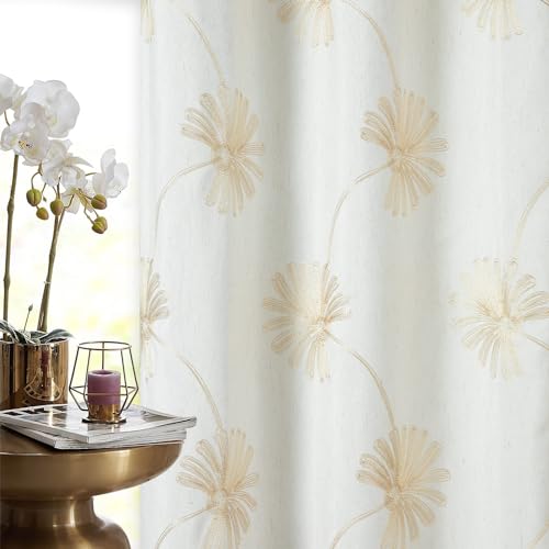 VOGOL Floral Embroidered Grommet Bedroom Curtains, 52 x 96, 2 Panels - color: White, size: 52"W x 96"L (Pack of 2)