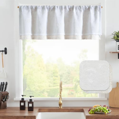 jinchan Kitchen Valance Curtain Double Layers, 1 Panel, White - color: Scroll Floral | White, size: 50"W x 16"L (Pack of 1)