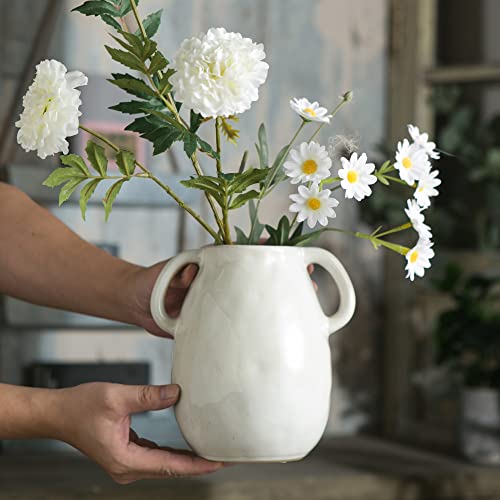 Tanvecle White Ceramic Vase with Handles, 7" Modern Farmhouse Decor - color: White
