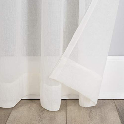 No. 918 Genevieve 2-Pack Linen Weave Sheer Semi-Sheer Rod Pocket Curtain Panel Pair, Cream, 50" W x 120" L (2 Panels) - color: Cream, size: 50"W x 120"L (Pack of 2)