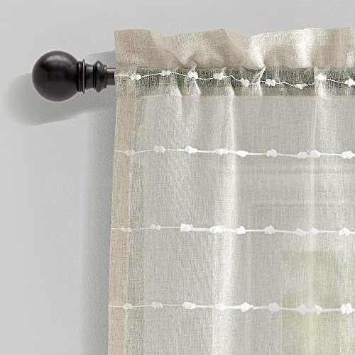 Lush Decor Farmhouse Textured Sheer Window Curtain Valance, 52"W x18"L, Beige - color: Beige