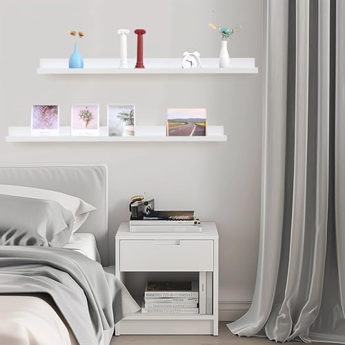 Muzilife 45.3" Large Floating Shelves Wood Wall Shelf with Lip, 2Pcs, White - color: White, size: 45.3"