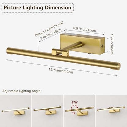 15.75 Inch Gold Picture Light Battery Operated with Remote - color: Gold, size: 15.75 In