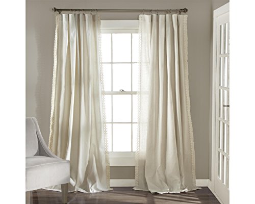 Lush Decor Rosalie Light Filtering Window Curtain Panel Set- Pair- Vintage Farmhouse & French Country Style Curtains - Timeless Dreamy Drape - Romantic Lace Trim - 54" W x 84" L, Ivory - color: Ivory, size: 54"W x 84"L (Pack of 2), style: Window Panel