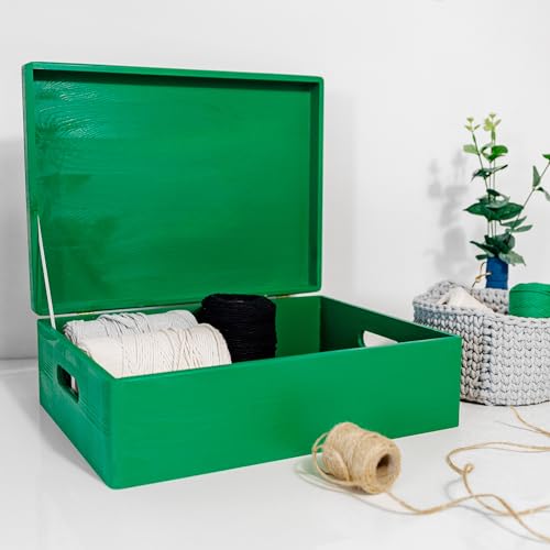 Creative Deco XL Green Wooden Box Storage with Hinged Lid - color: Green, size: XL | Handles