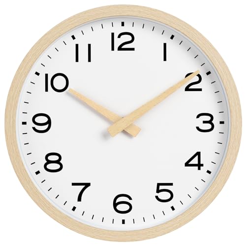 AKCISOT 14 Inch Wall Clock, Silent Battery Operated Analog Clock, Natural - color: D_natural, size: 14 Inch