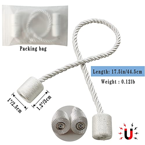 Magnetic Curtain Tiebacks 2 Pack White Rope Tieback Curtains Holders for Drapes Modern Tie Backs Decorative Window Treatment Holdbacks - color: White