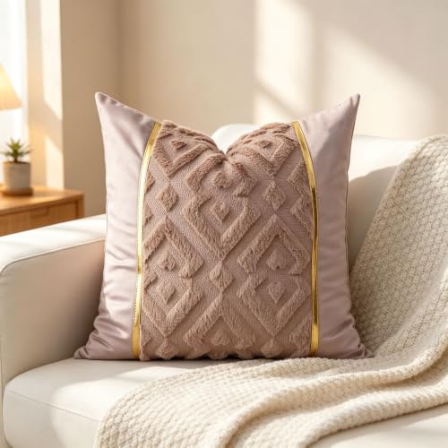 Luxury Patchwork Tufted Throw Pillow Cover 18x18 Inch Set of 2 - color: Grey Pink, size: 18" x 18" (Pack of 2)