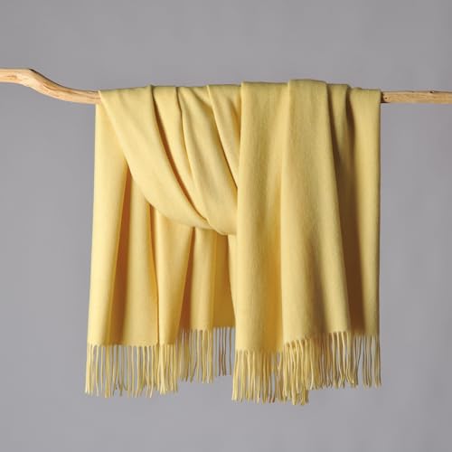 CUDDLE DREAMS Premium Cashmere Throw Blanket with Fringe (Yellow) - color: Yellow
