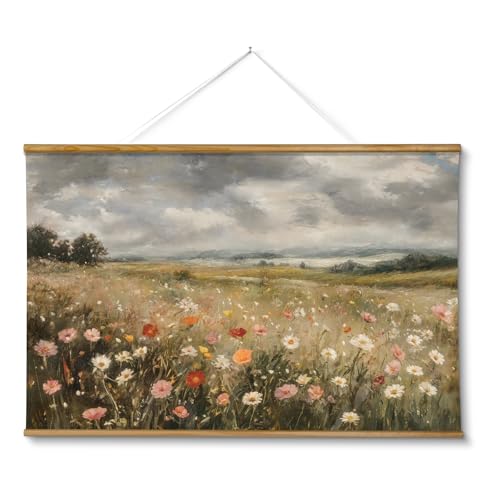 ARPEOTCY Extra Large Framed Wall Art, Colorful Wildflower Print, 36x54In - color: Sunny Flower Field