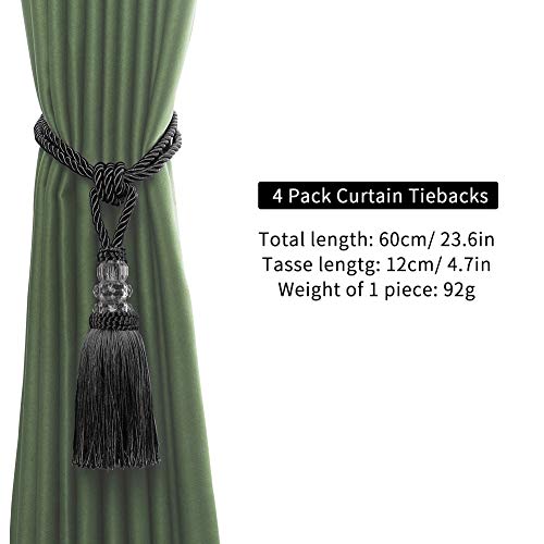 BEL AVENIR 2 Pack Curtain Tiebacks Hand-Woven Holdbacks Tassels Tiebacks - color: Charcoal, size: 2 Pack