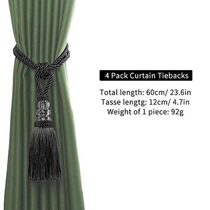 BEL AVENIR 2 Pack Curtain Tiebacks Hand-Woven Holdbacks Tassels Tiebacks - color: Charcoal, size: 2 Pack