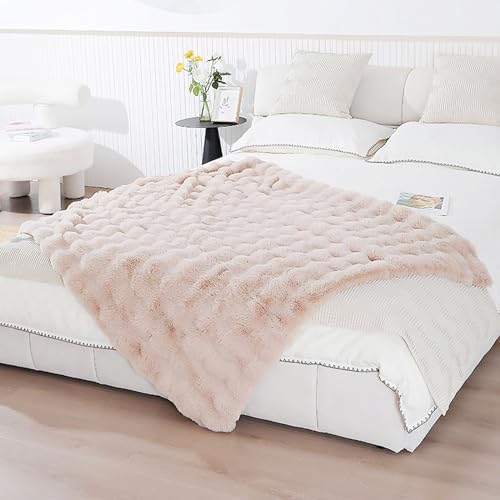 UKELER Faux Fur Throw Blanket Plush Thick Fleece Blanket Fluffy Cozy Soft Warm Blankets Throws for Bed, Couch, Sofa, Office, Camping 50''x60'' Camel - color: D-camel, size: 50''x60''