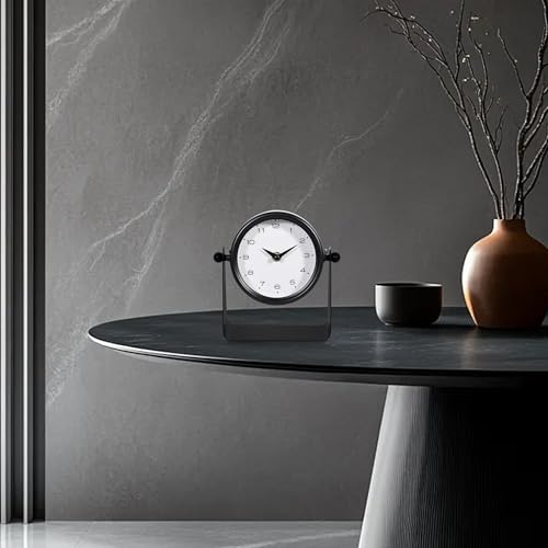 Vintage Mirror Table Clock on Stand, Black, Analog