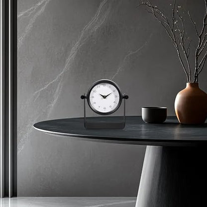 Vintage Mirror Table Clock on Stand, Black, Analog
