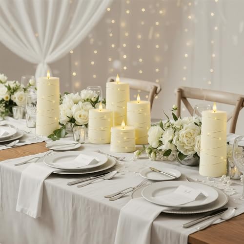 Raycare Ivory Flameless LED Pillar Candles Battery Operated Remote Timer - color: 5pcs-Ivory