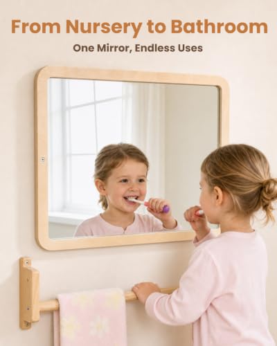 Montessori Mirror with Bar, 18.9 x 15.0 in – Adjustable Baby Pull Up Bar, Anti-Rotation Design & Acrylic Safety Baby Mirror for Wall – Tummy Time, Pull to Stand Toys for Infant Toddler Nursery - size: Standard - 18.9 x 15.0 in