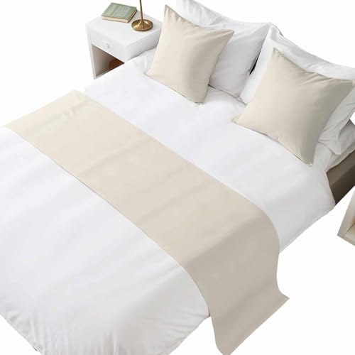Bed Runner for Queen Size Bed, Cream Decorative Beds Runners and 2 Matching Pillow Covers Set, Modern Pure Beige Beds Scarf Throw for Foot of Bedding Set for Hotel/Bedroom - color: Cream, size: 83 x 20 Inch