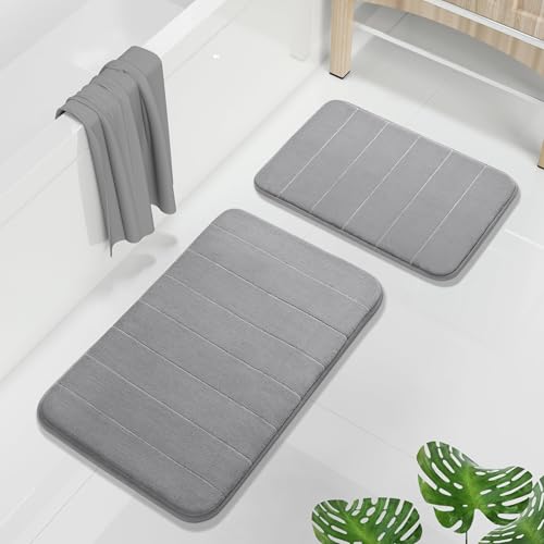Yimobra Memory Foam Bathroom Rugs Sets 2 Piece - Super Soft Absorbent Quick Dry Bath Mat Set, Machine Washable Non Slip Floor Carpet for Tub Shower & Single Sink (17x24 & 31.5x20 Inch, Gray) - color: Grey, size: 31.5x20+24x17 Inch