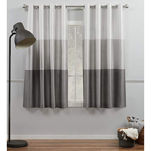 Exclusive Home Chateau Striped Faux Grommet Top Curtain Panel Pair, 54"x63", Black Pearl, Set of 2 - color: Black Pearl, size: 54"W x 63"L (Pack of 2)