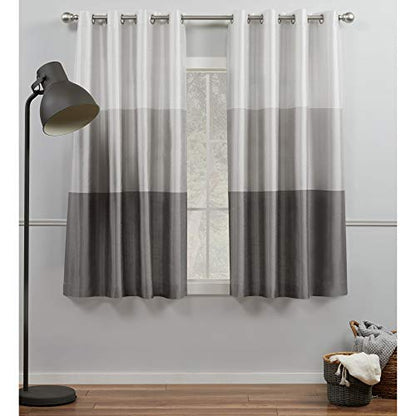 Exclusive Home Chateau Striped Faux Grommet Top Curtain Panel Pair, 54"x63", Black Pearl, Set of 2 - color: Black Pearl, size: 54"W x 63"L (Pack of 2)