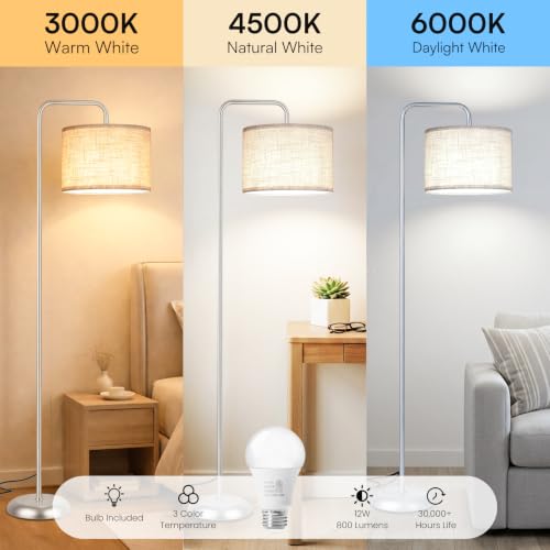 TJOY Floor Lamp, ‌Silver‌ Standing Floor Lamp for LivingRoom with 3CCT Bulb - color: Silver‌