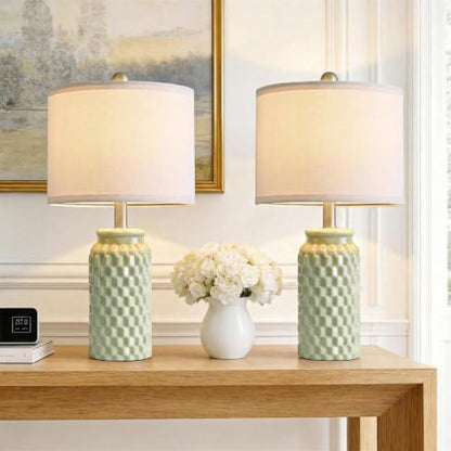20.5" Small Bedside Lamps Set of 2, Green Ceramic Nightstand Lamp - color: 20.5" Small - Green