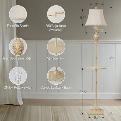 Traditional Floor Lamp with Tray, Remote Dimmable, 350° Swing Arm and White - color: White-1