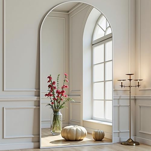 Prywot Arched Full Length Mirror, 71"x30" Free Standing Floor Mirror, White - color: White, size: 71"L x 30"W