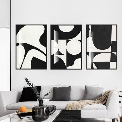 QKF 3Pcs Black White Crystal Textured Abstract Framed Canvas Wall Art Set - color: Black white black, size: 24" X 32" X 3 pieces