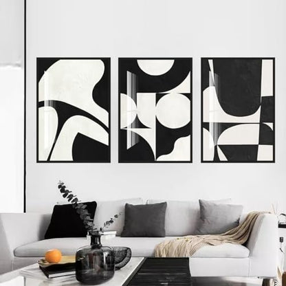 QKF 3Pcs Black White Crystal Textured Abstract Framed Canvas Wall Art Set - color: Black white black, size: 24" X 32" X 3 pieces