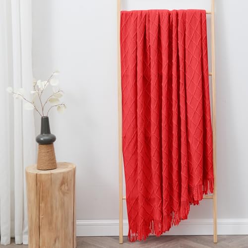 inhand Red Knitted Throw Blanket for Couch and Bed, 60"x80" - color: Red, size: 60"x80"