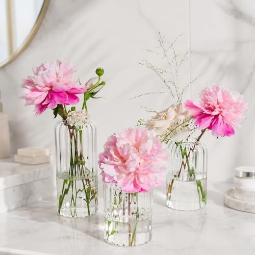 Glass Bud Vases Set of 24, Ribbed Small Flower Glass Vases for Centerpieces - color: Ribbed-24pcs