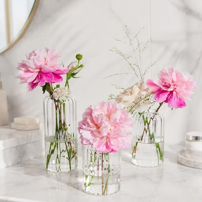 Glass Bud Vases Set of 24, Ribbed Small Flower Glass Vases for Centerpieces - color: Ribbed-24pcs