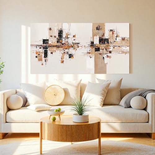 YISXINOAG Beige Abstract Wall Art Industrial Geometric Painting 24"X48" - color: black beige, size: 48"L x 24"W