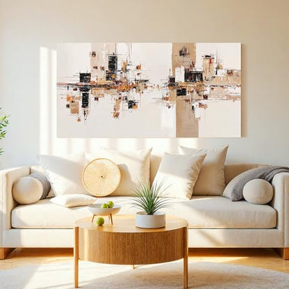 YISXINOAG Beige Abstract Wall Art Industrial Geometric Painting 24"X48" - color: black beige, size: 48"L x 24"W