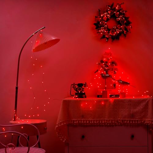 Ariceleo 1 Pack 16.4ft Battery Operated String Lights with Timer, Red with Synchronized Twinkle Mode, Fairy Lights Battery Powered, 50 LEDs, Idea for Christmas Bedroom Party Wedding - color: Red, size: 1 Pack-Upgrade