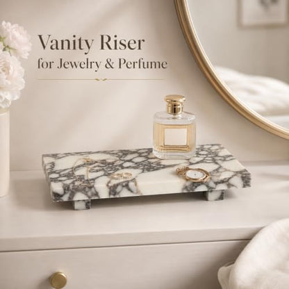 Marble Pedestal Tray Stand for Perfume, Soap & Vanity - color: Calacatta Viola Marble-13.8 in