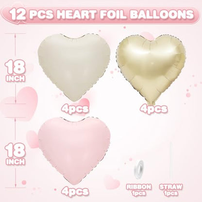 Pink White Gold Heart Foil Balloons,12Pcs 18Inch Heart Shaped Balloons - color: Pink White Gold