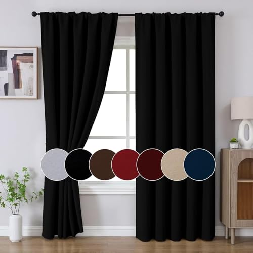 Joydeco Blackout Curtains 108 Inches Long, Thermal Insulated Black Out Curtains 2 Panels Set, Room Darkening Drapes for Living Room Window Rod Pocket Back Tab (W37 x L108 Inch, Black) - color: Black, size: 37"W x 108"L (Pack of 2)