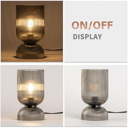 Modern Table Lamp,Glass Mid Century Lamp with Smoky Gray Glass Shade, Bedside Lamp with On/Off Switch, Minimalist Nightstand Lamp for Bedroom, Living Room, Office (Bulb not Included) - color: Gray